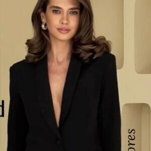 Evan Picone 100% Camel Hair & Silk Coat Women Tan Tailored Blazer Jacket L Black